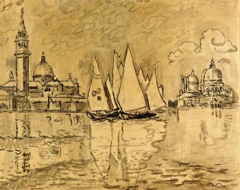 (image for) Handmade Oil painting for home canvas, oil painting framed canvas for living room Paul Signac's painting, Study for "Venice, Morn
